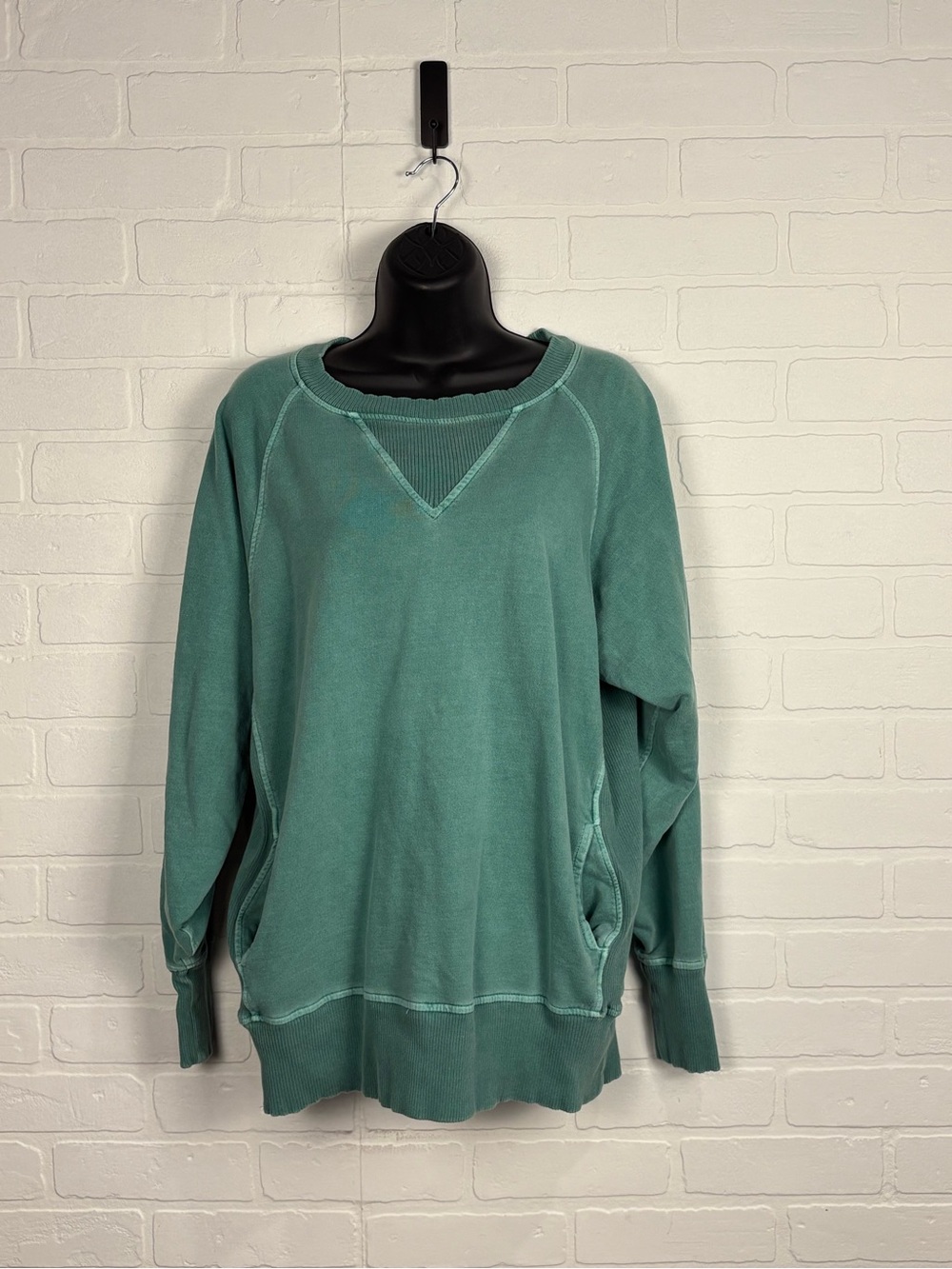 Zenana Womens Green Mineral Washed Oversized Long Sleeve Sweatshirt Size M